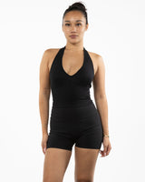The Halter Tank - Black - Elevate Pilates - Center Chest Stacked - Printed - White