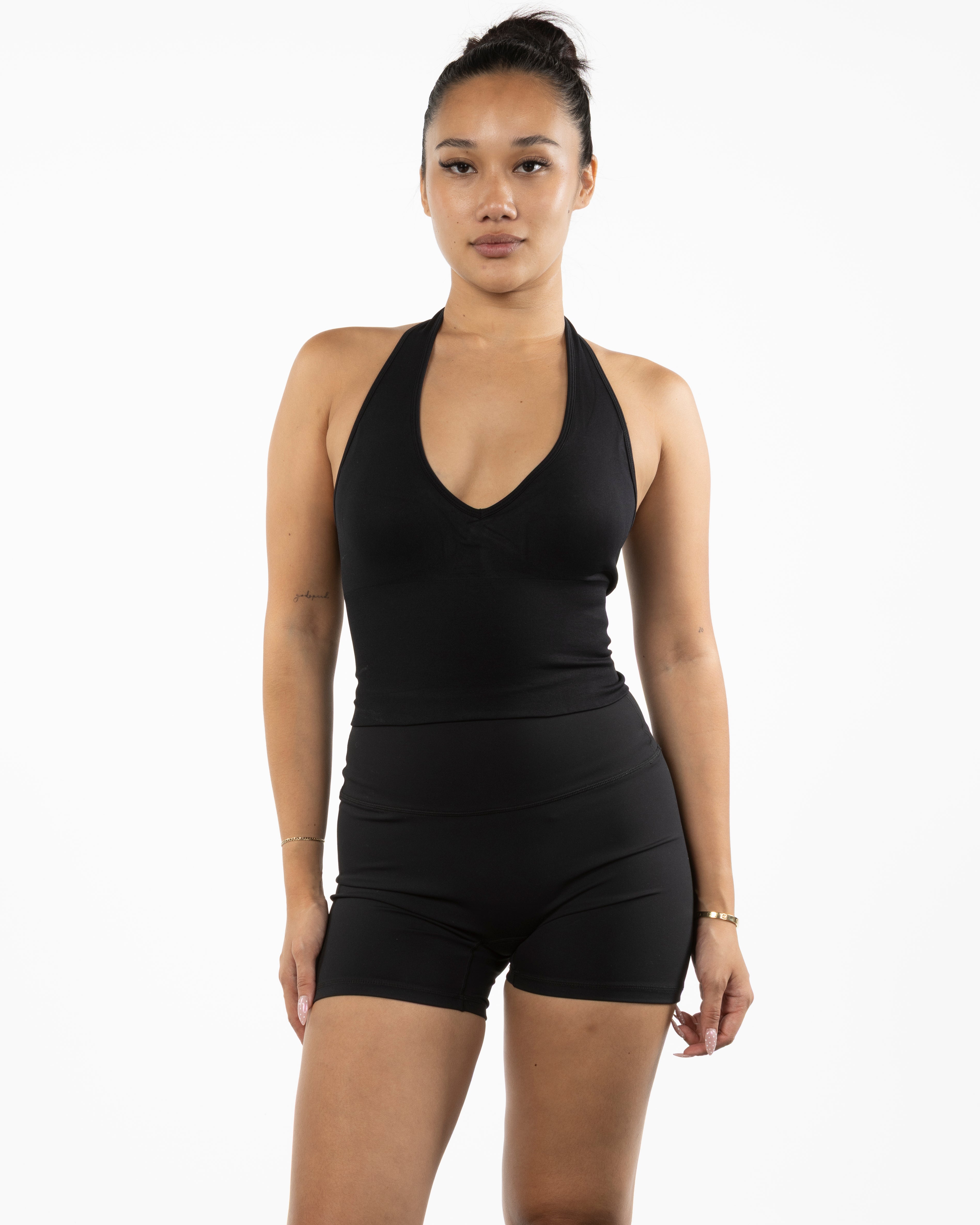The Halter Tank - Black - Forma Haus - Center Back - Printed - White