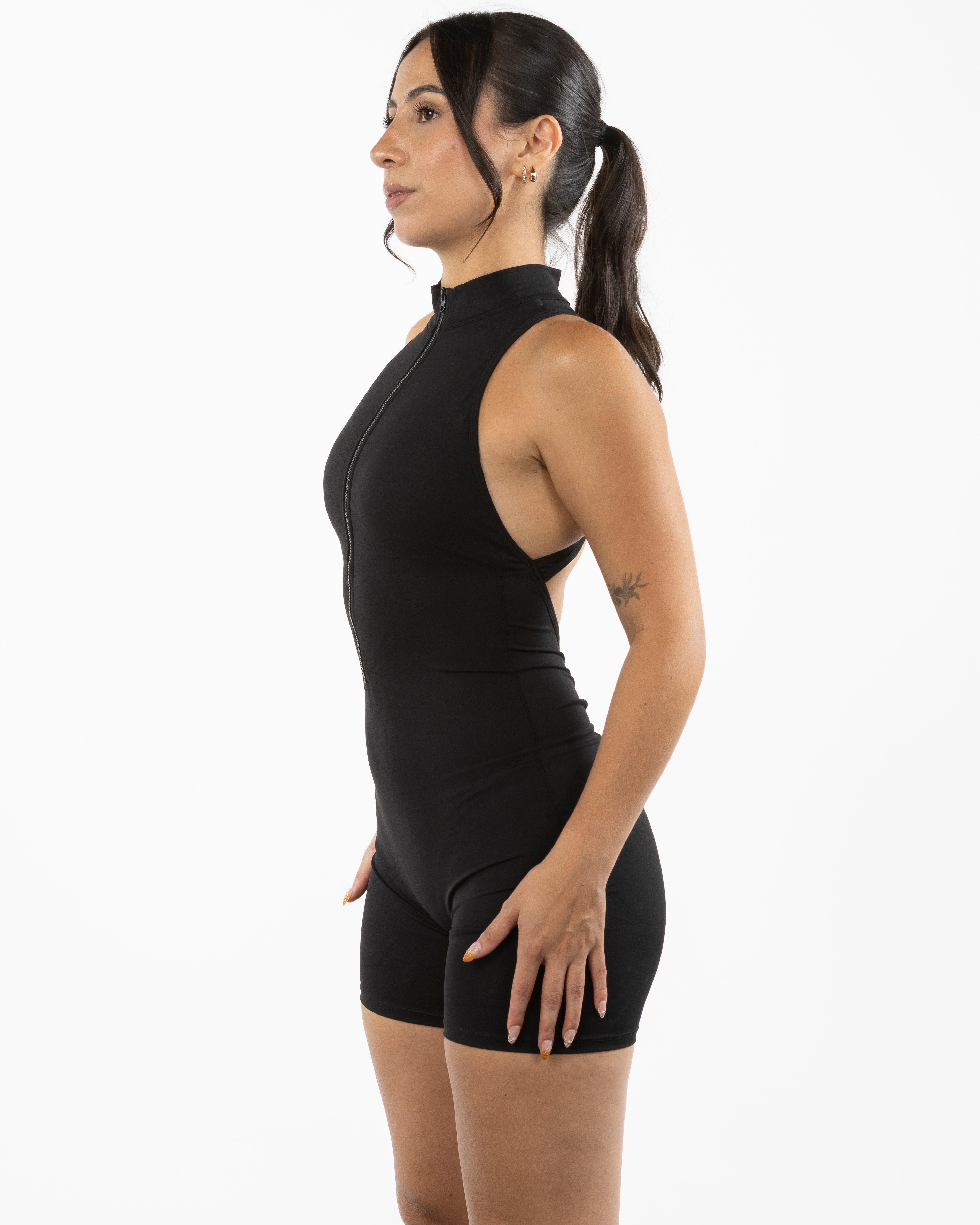 The High Neck Zip Jumpsuit - Black - Gladden Gains - Left Chest - Printed - White