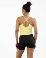 The Sporty Strappy Tank - Yellow - Pulse 712 - Center Chest Stacked - Printed - White