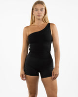 The One Shoulder Tank - Black - Core Reform - Center Back - Printed - White