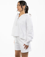 The Half Zip Hoodie - White - D Lagree - Left Chest Stacked - Embroidered - Charcoal