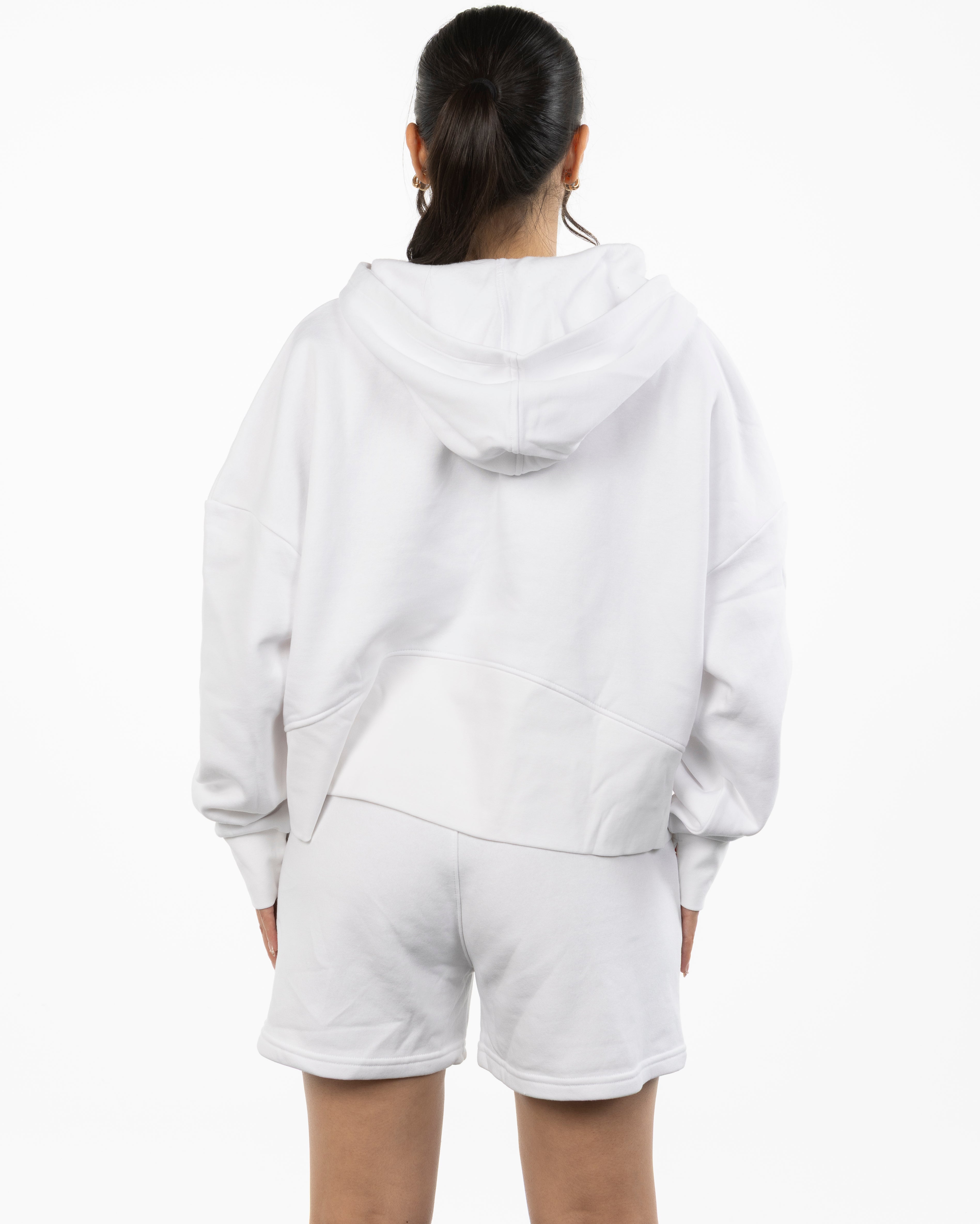 The Half Zip Hoodie - White - Rise Lagree - Left Chest "SUN" & Back Stacked - Printed - Orange
