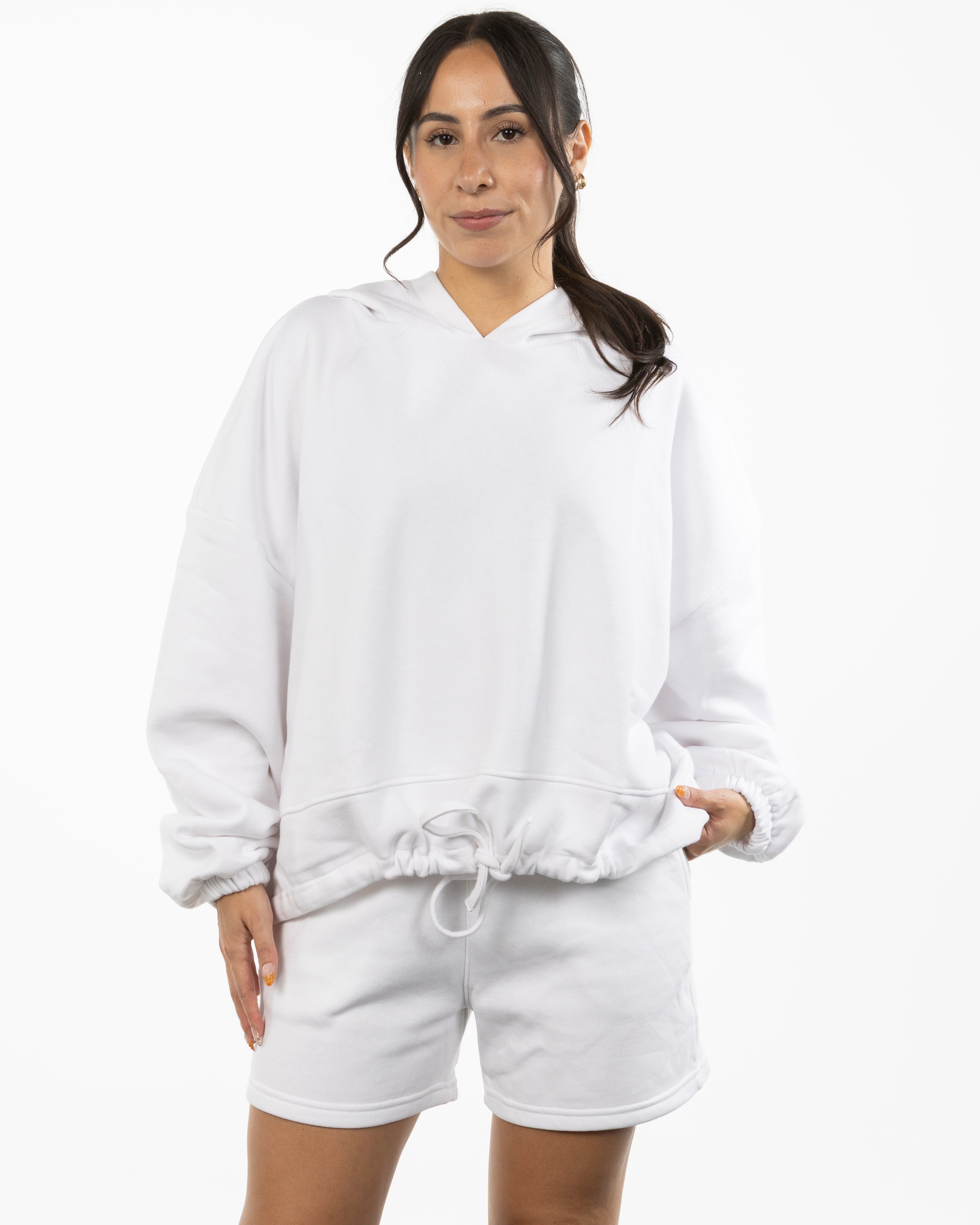 The Cropped Drawstring Hoodie - White - EVERCORE - Center Chest - Printed - Full Color