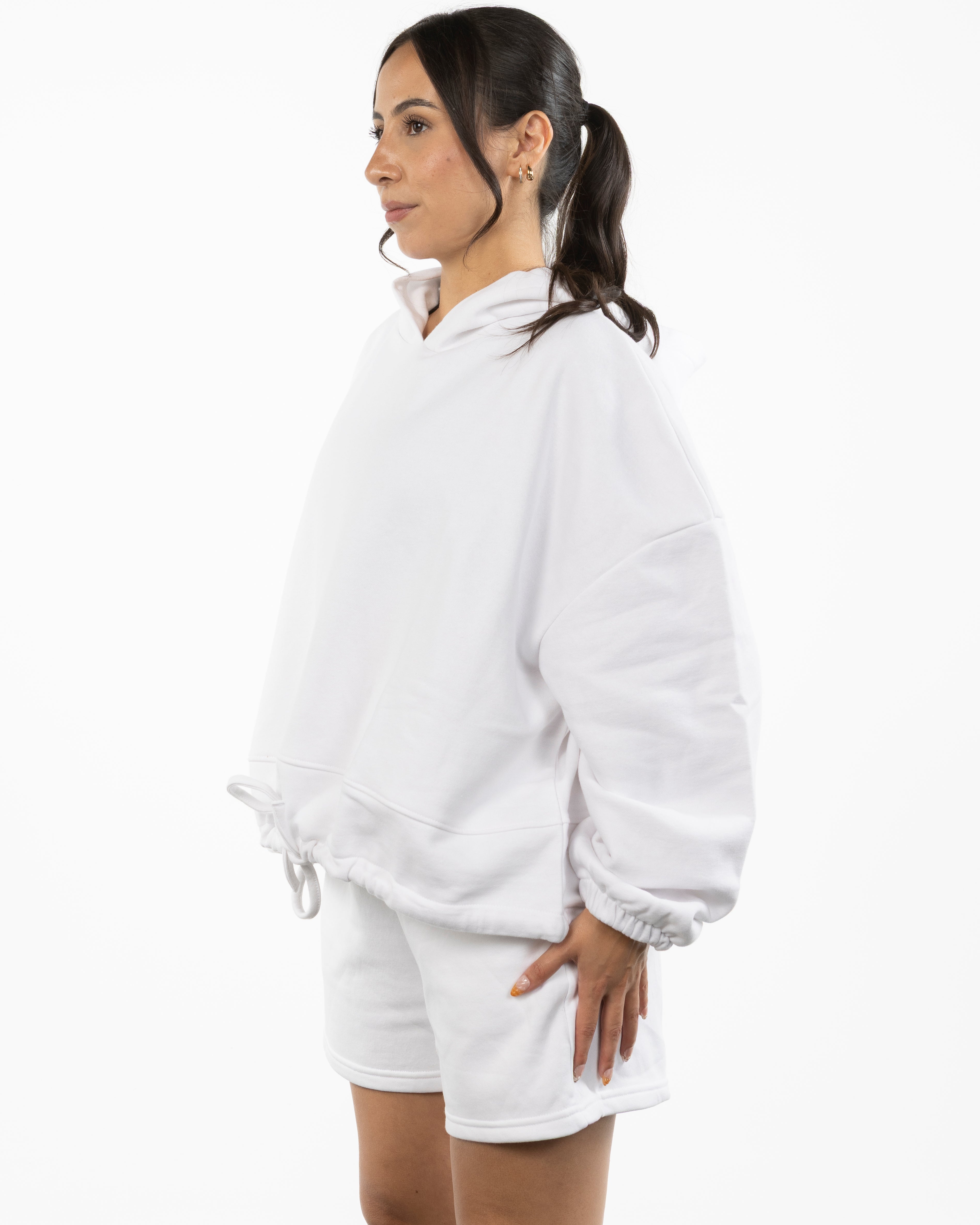The Cropped Drawstring Hoodie - White - EVERCORE - Center Chest - Printed - Full Color