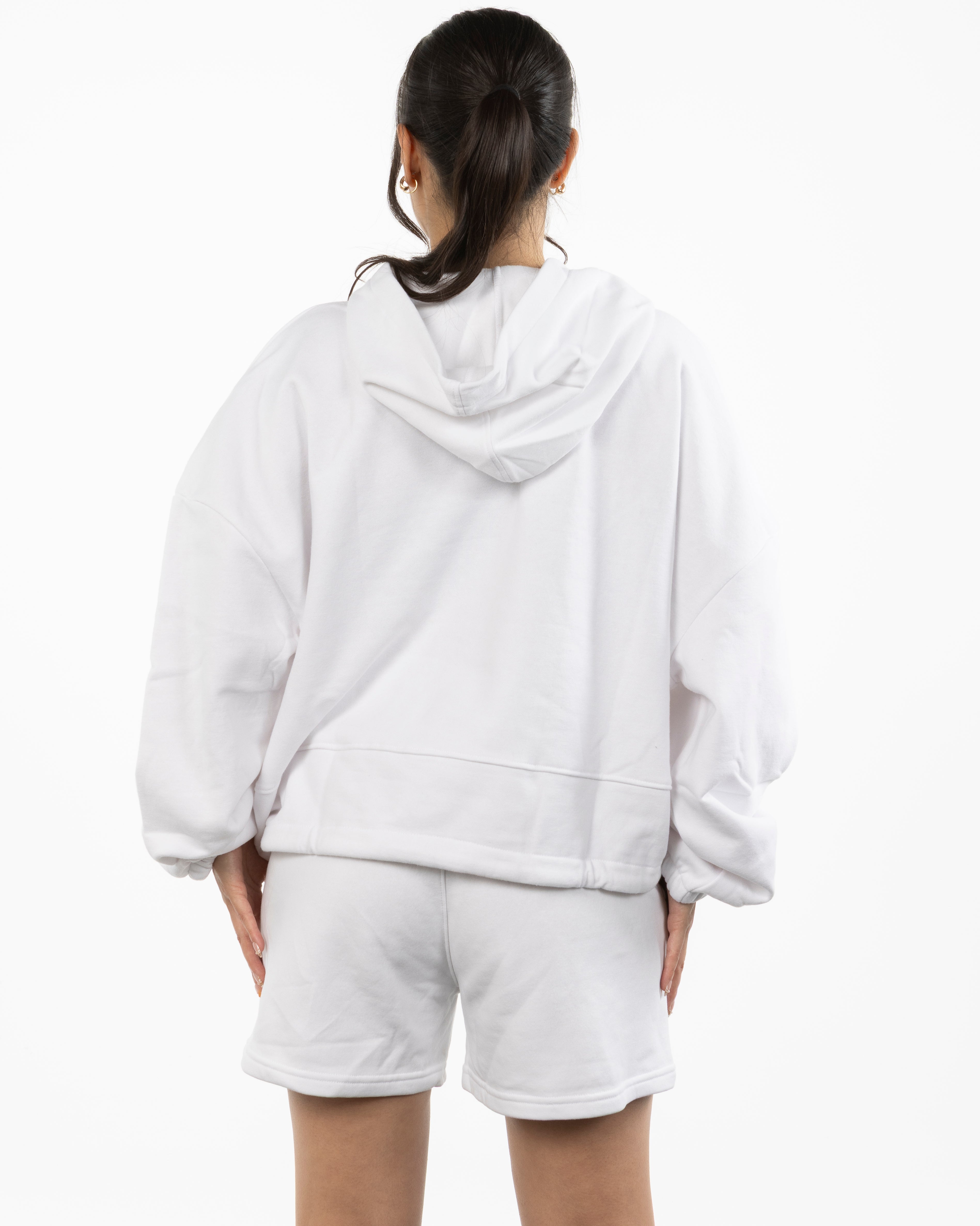 The Cropped Drawstring Hoodie - White - EVERCORE - Center Chest - Printed - Full Color