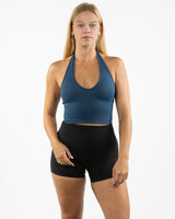 The Halter Tank - Blue - Gladden Gains - Center Back - Printed - White
