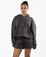The Half Zip Hoodie - Charcoal - BlueCarrot - Left Chest - Printed - White