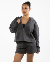 The Half Zip Hoodie - Charcoal - BlueCarrot - Left Chest - Printed - White
