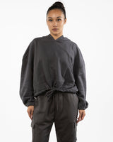 The Cropped Drawstring Hoodie - Charcoal - HiLo - Center Chest - Printed - OffWhite