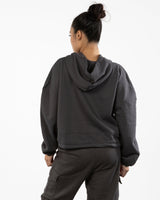The Cropped Drawstring Hoodie - Charcoal - HiLo - Center Chest - Printed - OffWhite
