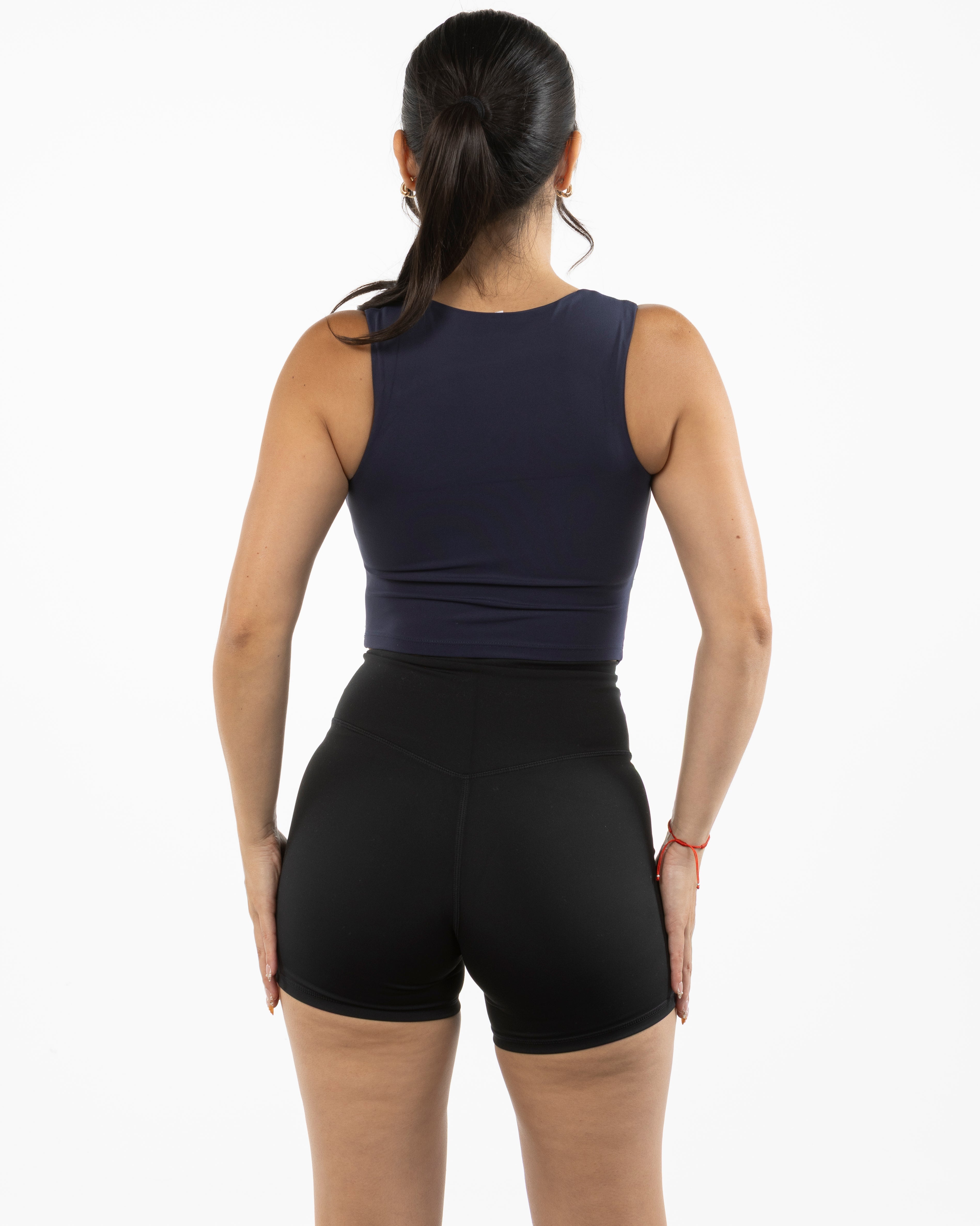 The Square Neck Tank - Navy - Pilates Plus PB - Center Chest - Printed - White