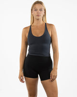 The Sporty Strappy Tank - Grey - Studio Lagree - Center Chest & Center Back - Printed - White