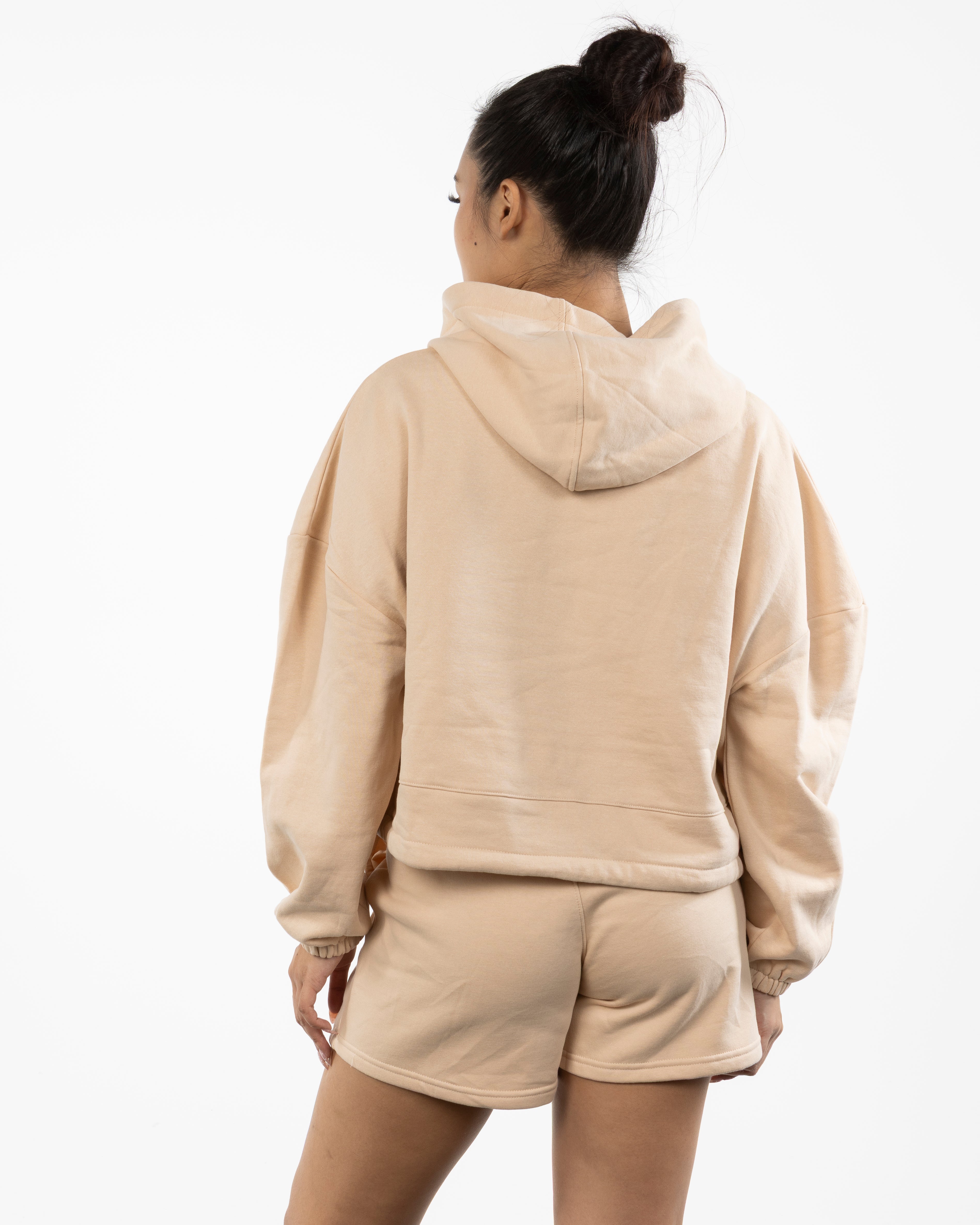The Cropped Drawstring Hoodie - Nude - Center Chest - Printed - Full Color