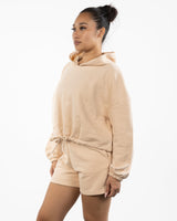 The Cropped Drawstring Hoodie - Nude - Center Chest - Printed - Full Color