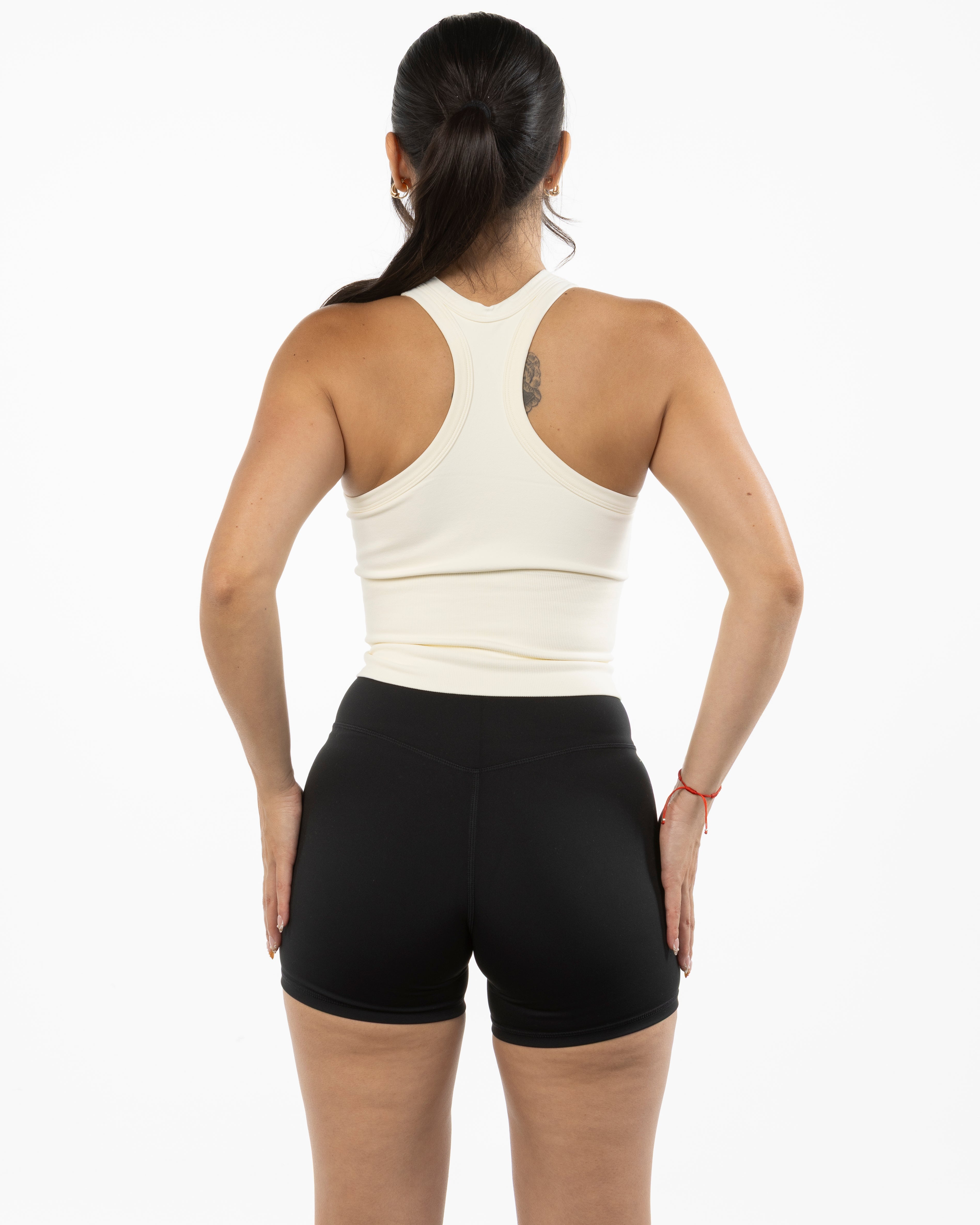 The High Neck Racer Tank - Beige - Studio Lagree - Center Chest & Center Back - Printed - Charcoal