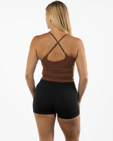 The Sporty Strappy Tank - Brown - Pulse 712 - Center Chest Stacked - Printed - White