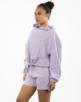 The Cropped Drawstring Hoodie - Lilac - SOUL YOGA - Left Chest Stacked - Embroidered - Plum