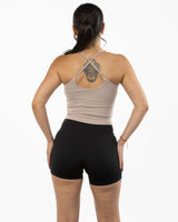 The Sporty Strappy Tank - Light Brown - Studio Lagree - Center Chest & Center Back - Printed - White