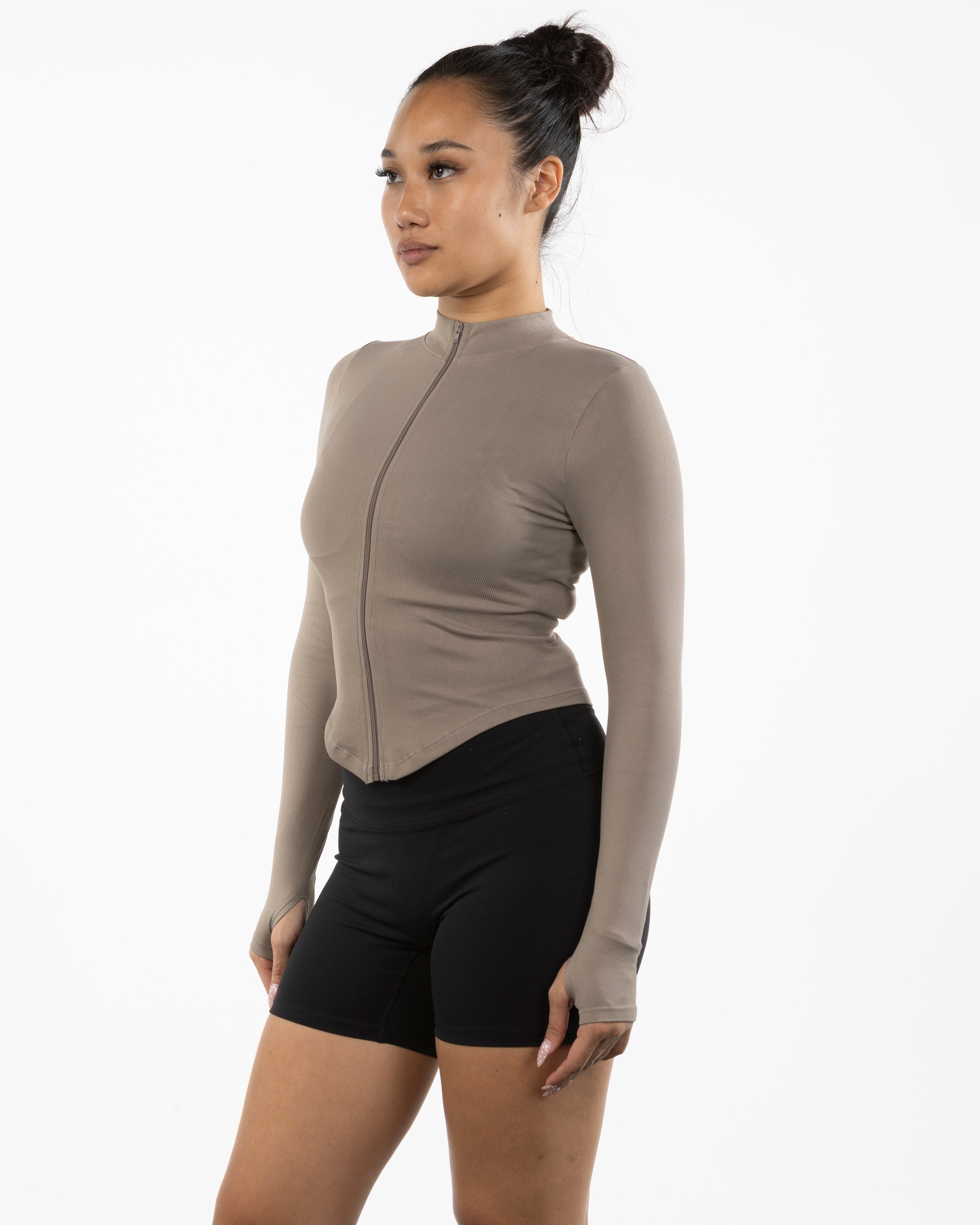 The 3/4 Crop Zip Jacket - Brown - Gladden Gains - Left Chest - Printed - White