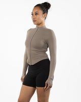 The 3/4 Crop Zip Jacket - Brown - Core Reform - Left Chest - Printed - Black