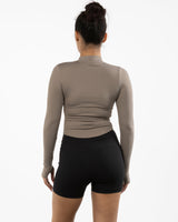 The 3/4 Crop Zip Jacket - Brown - Core Reform - Left Chest - Printed - Black