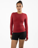 The Womens Sporty Long Sleeve - Red - Bare Pilates - Center Chest - Printed - White