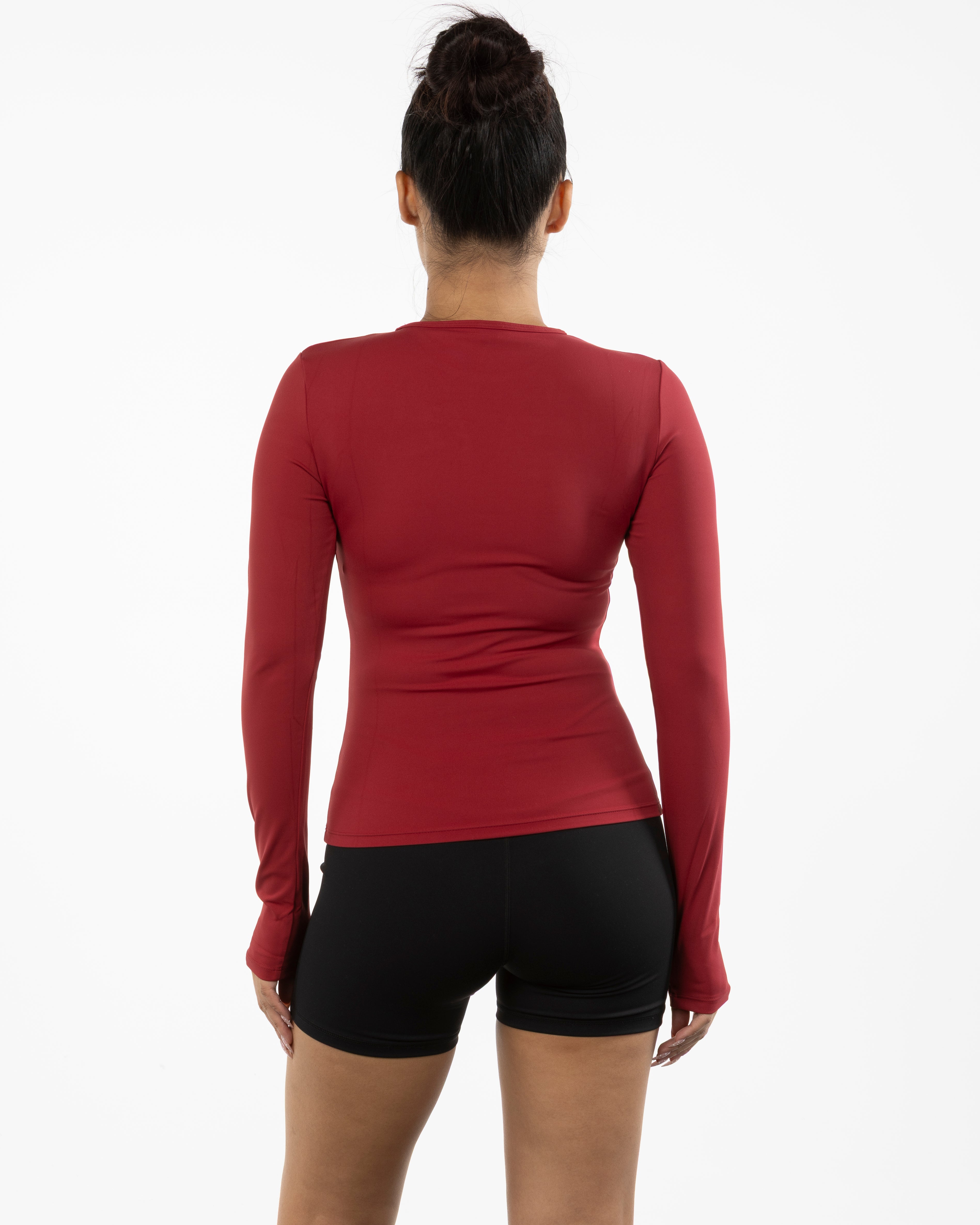 The Womens Sporty Long Sleeve - Red - Bare Pilates - Center Chest - Printed - White