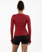 The Womens Sporty Long Sleeve - Red - Bare Pilates - Center Chest - Printed - White