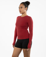 The Womens Sporty Long Sleeve - Red - Bare Pilates - Center Chest - Printed - White