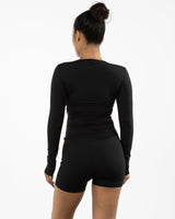 The Womens Sporty Long Sleeve - Black - Pulse 712 - Center Chest Stacked - Printed - White
