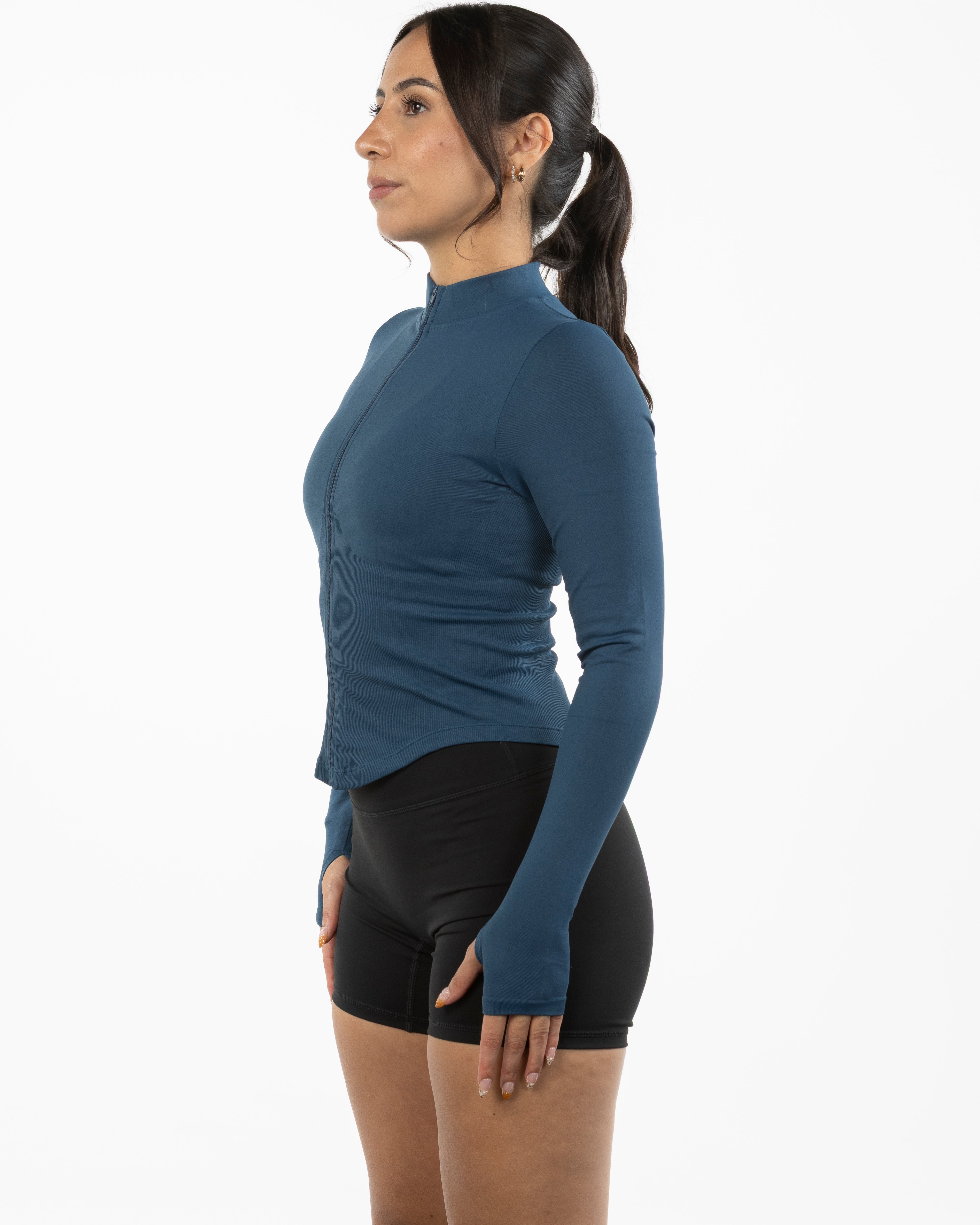 The 3/4 Crop Zip Jacket - Blue - Gladden Gains - Left Chest - Printed - White