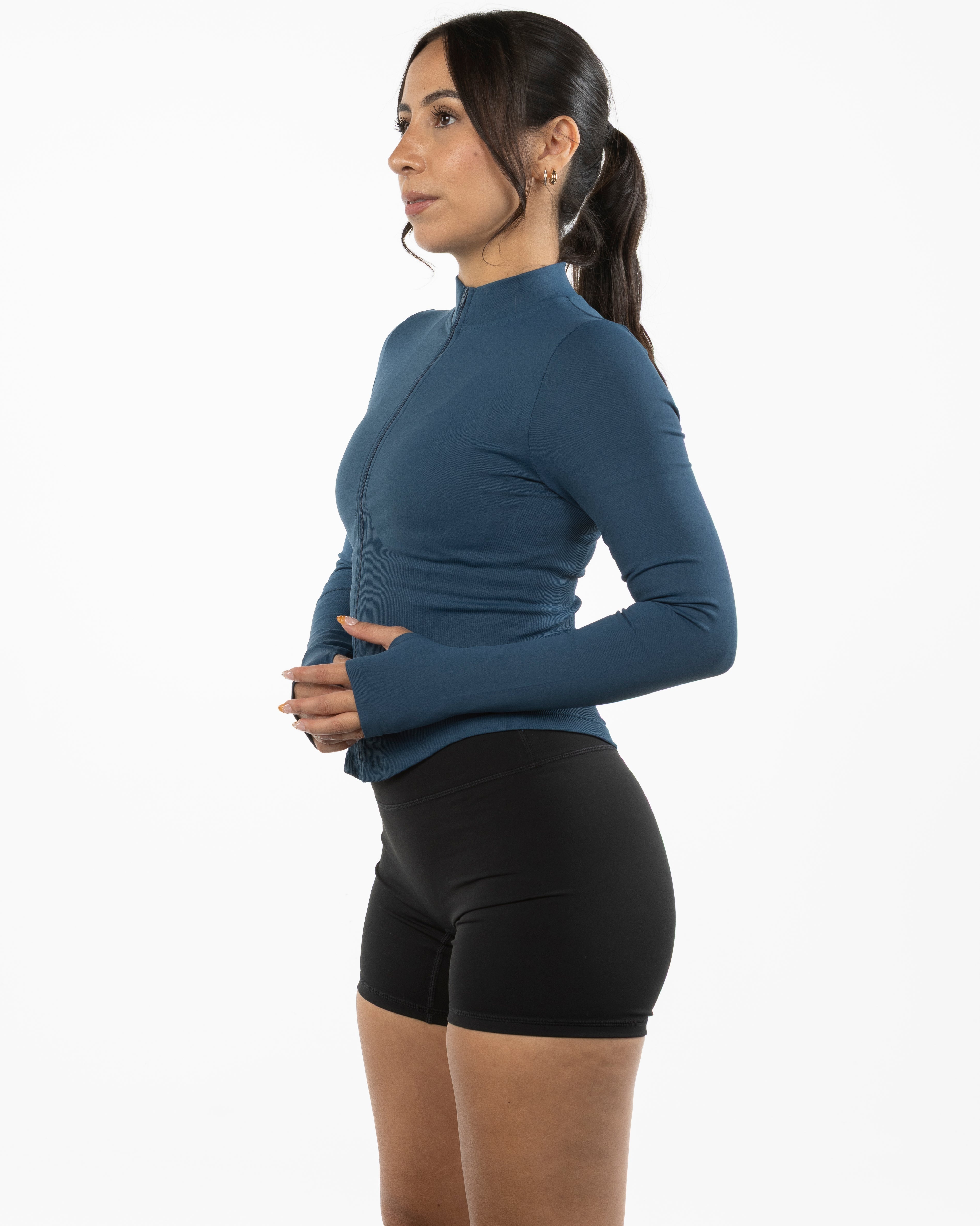 The 3/4 Crop Zip Jacket - Blue - Gladden Gains - Left Chest - Printed - White