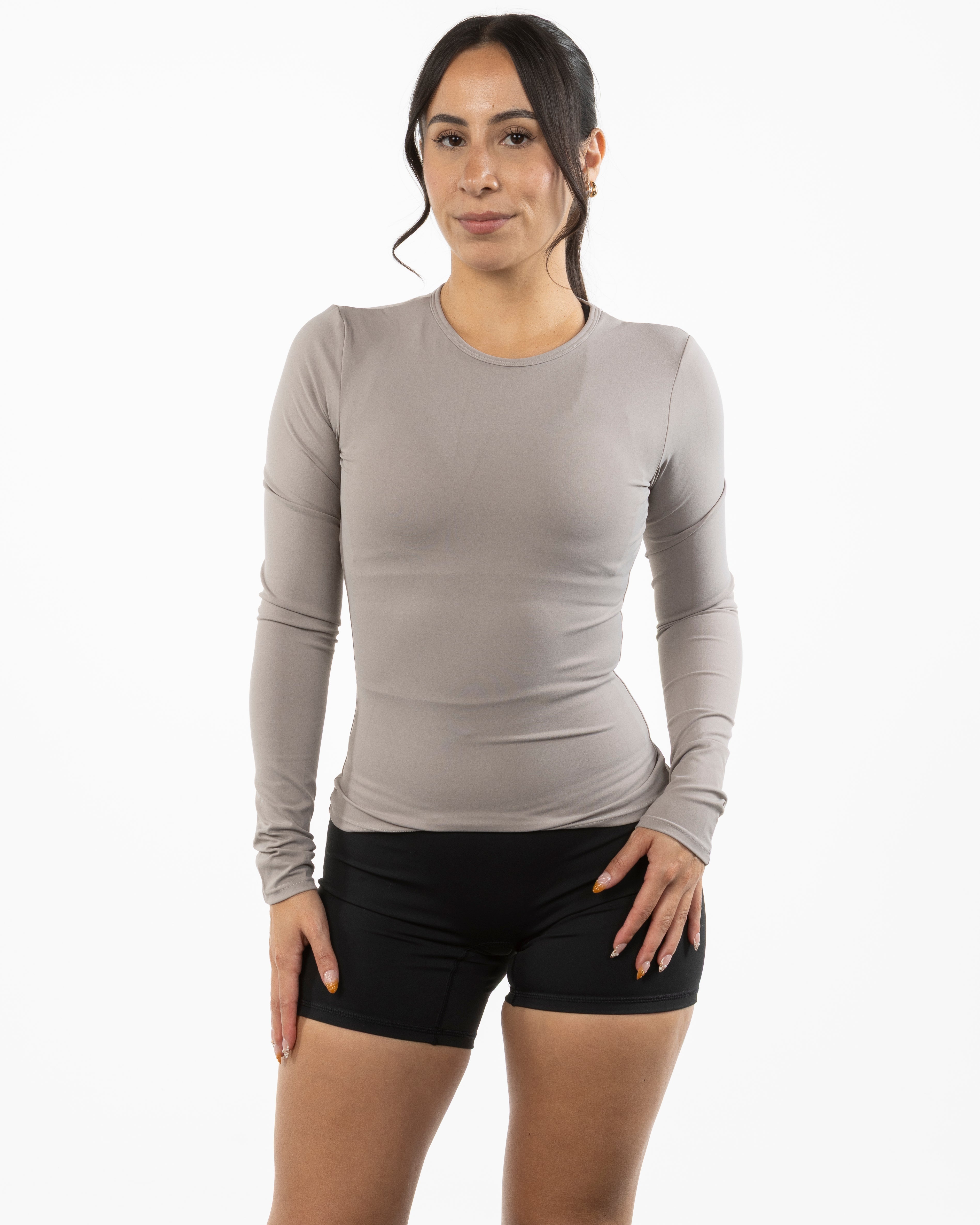 The Womens Sporty Long Sleeve - Grey - Gladden Gains - Center Chest - Printed - White