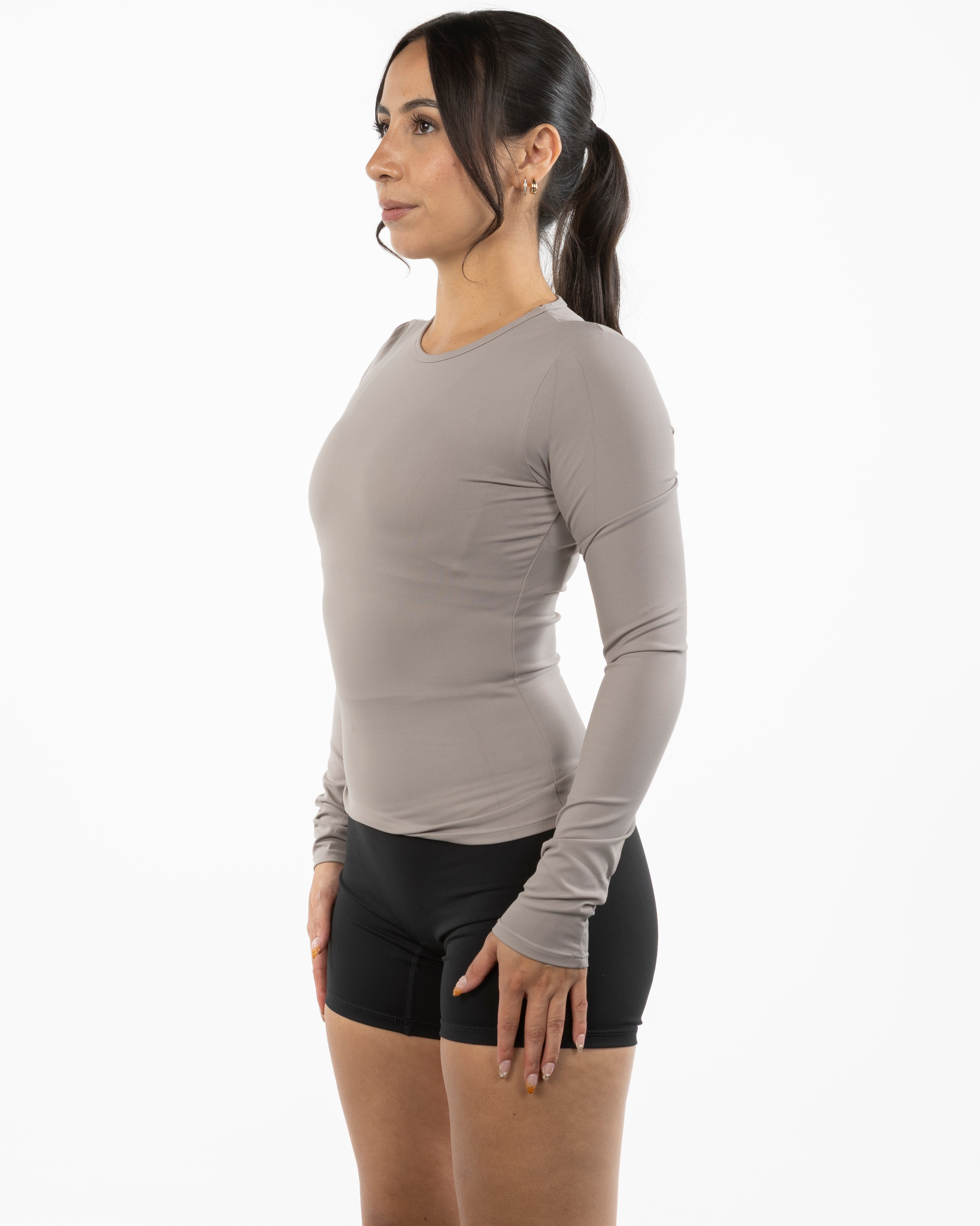 The Womens Sporty Long Sleeve - Grey - Gladden Gains - Center Chest - Printed - White