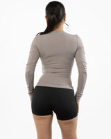 The Womens Sporty Long Sleeve - Grey - Pulse 712 - Center Chest Stacked - Printed - White