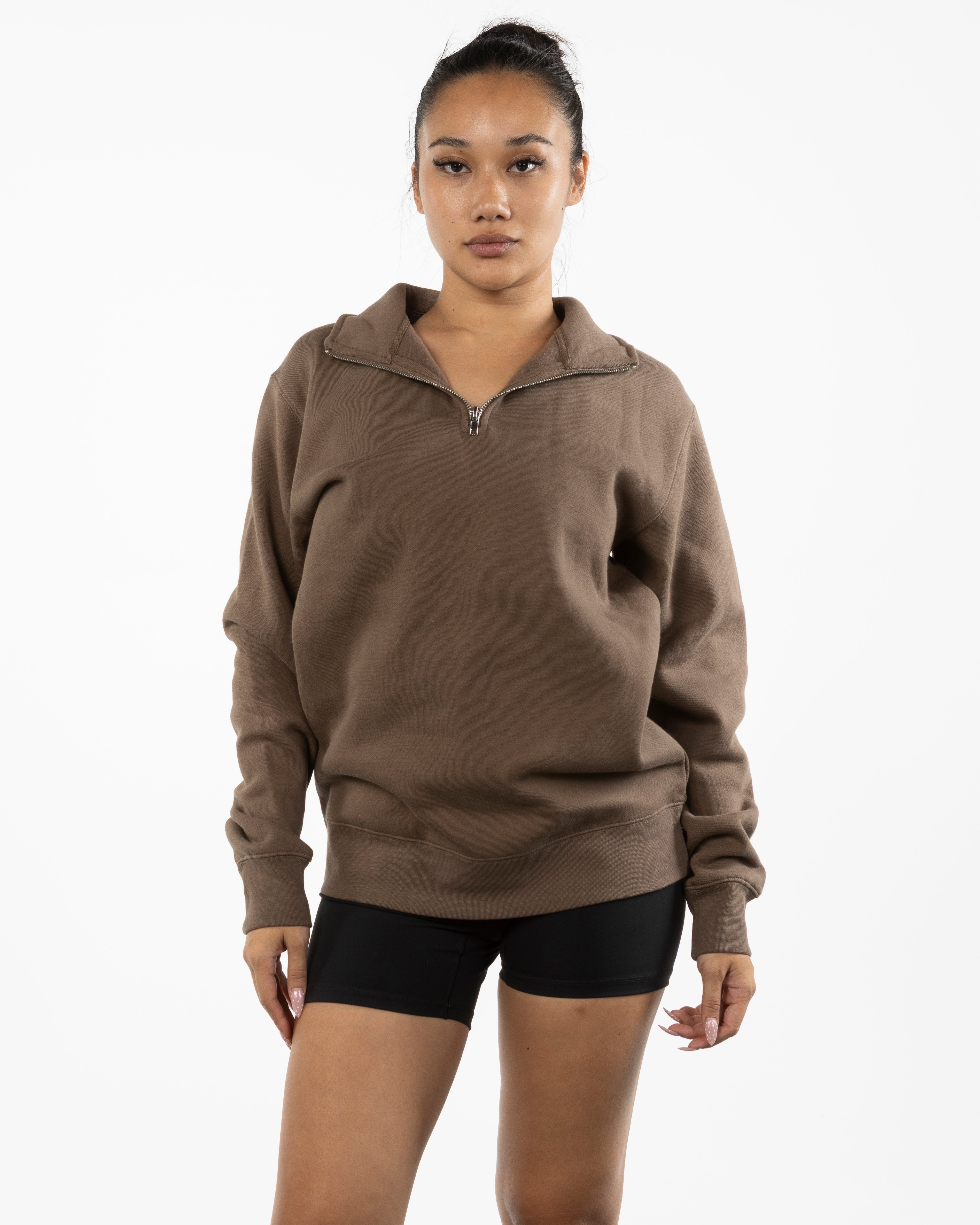 The Mens 1/4 Zip - Walnut - Baxter Pacific- Left Chest Stacked - Printed - Black