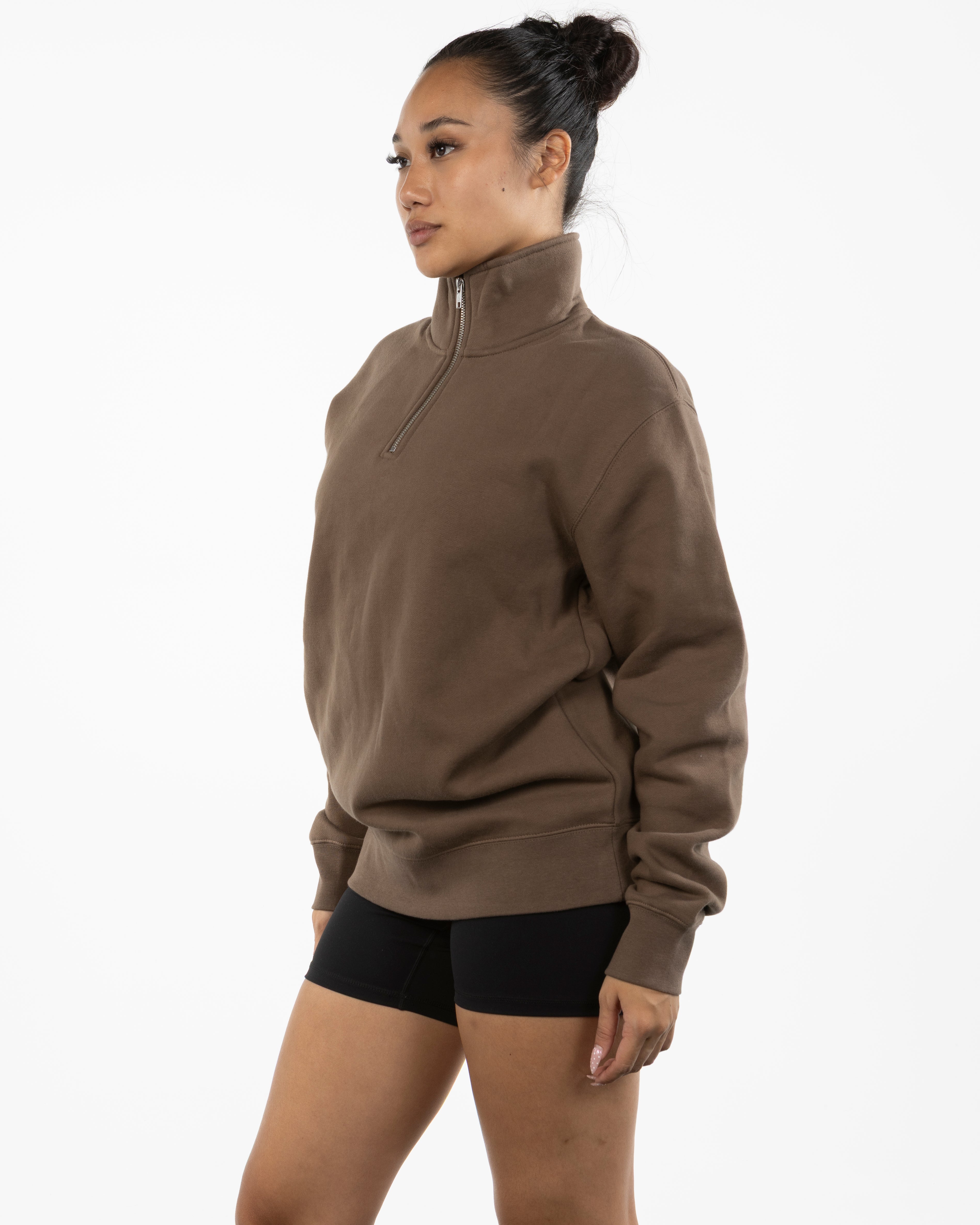 The Mens 1/4 Zip - Walnut - Baxter Pacific- Left Chest Stacked - Printed - Black