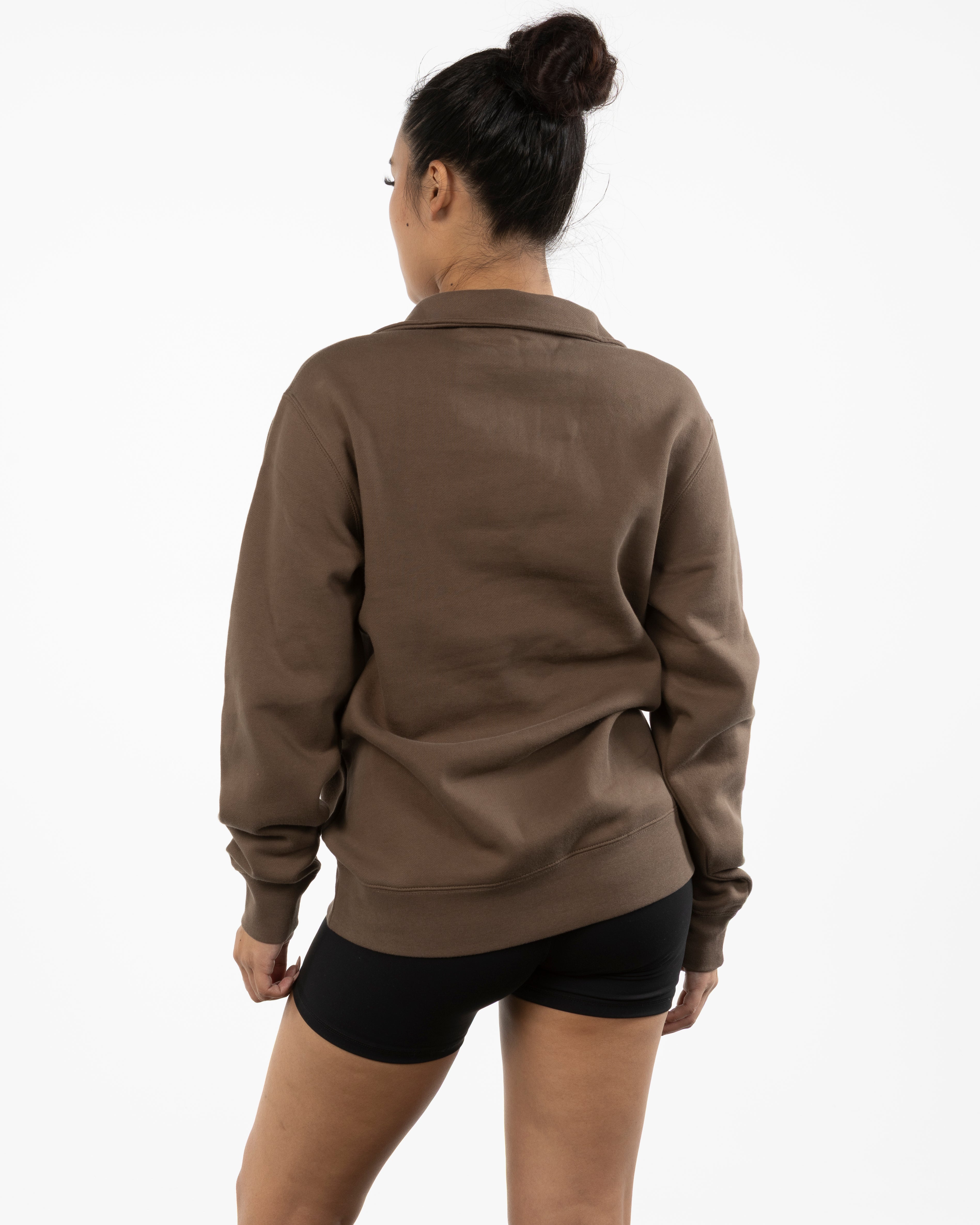 The Mens 1/4 Zip - Walnut - Baxter Pacific- Left Chest Stacked - Printed - Black