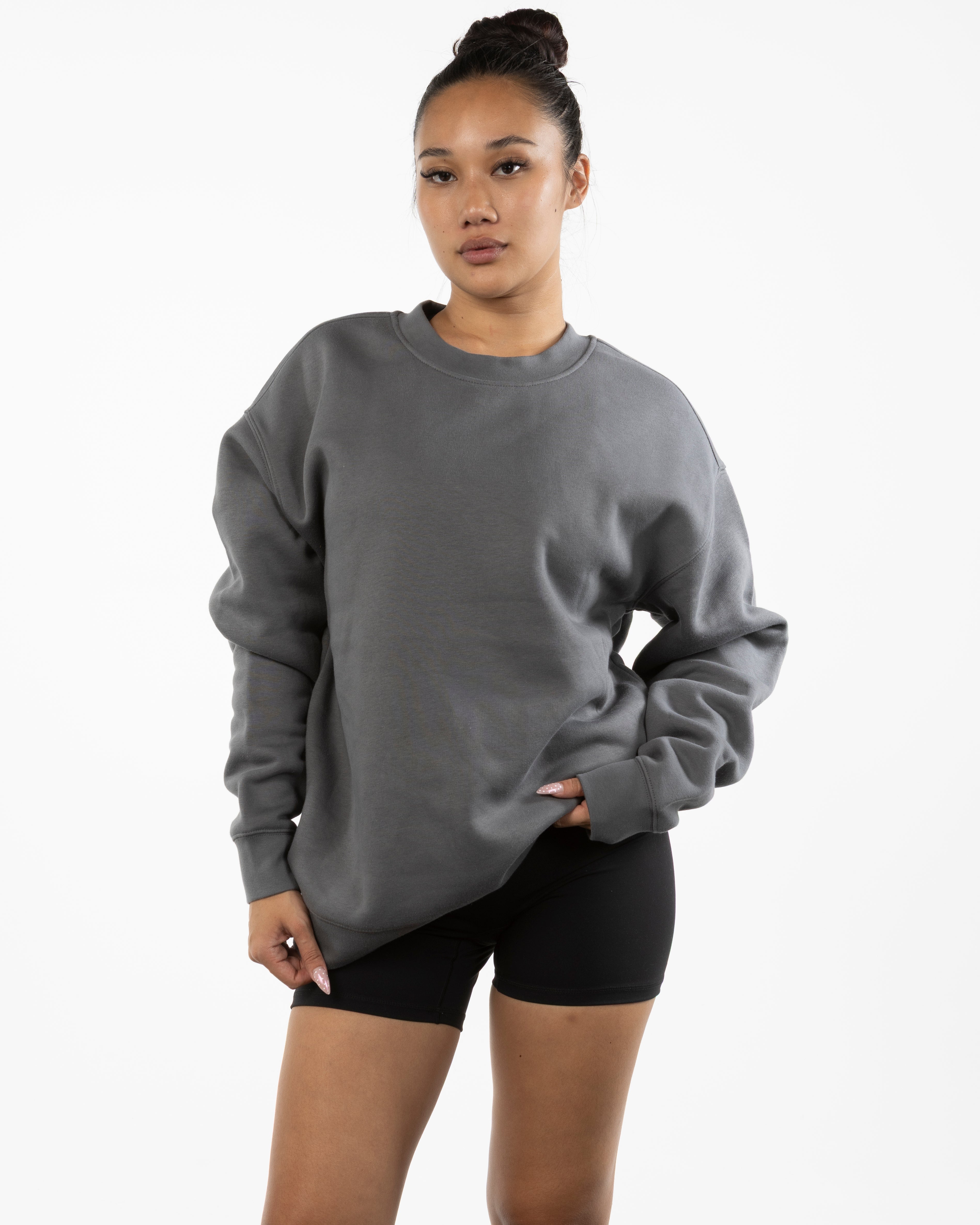 The Womens Crewneck - Shadow - Megabarre - Center Chest - Printed - White