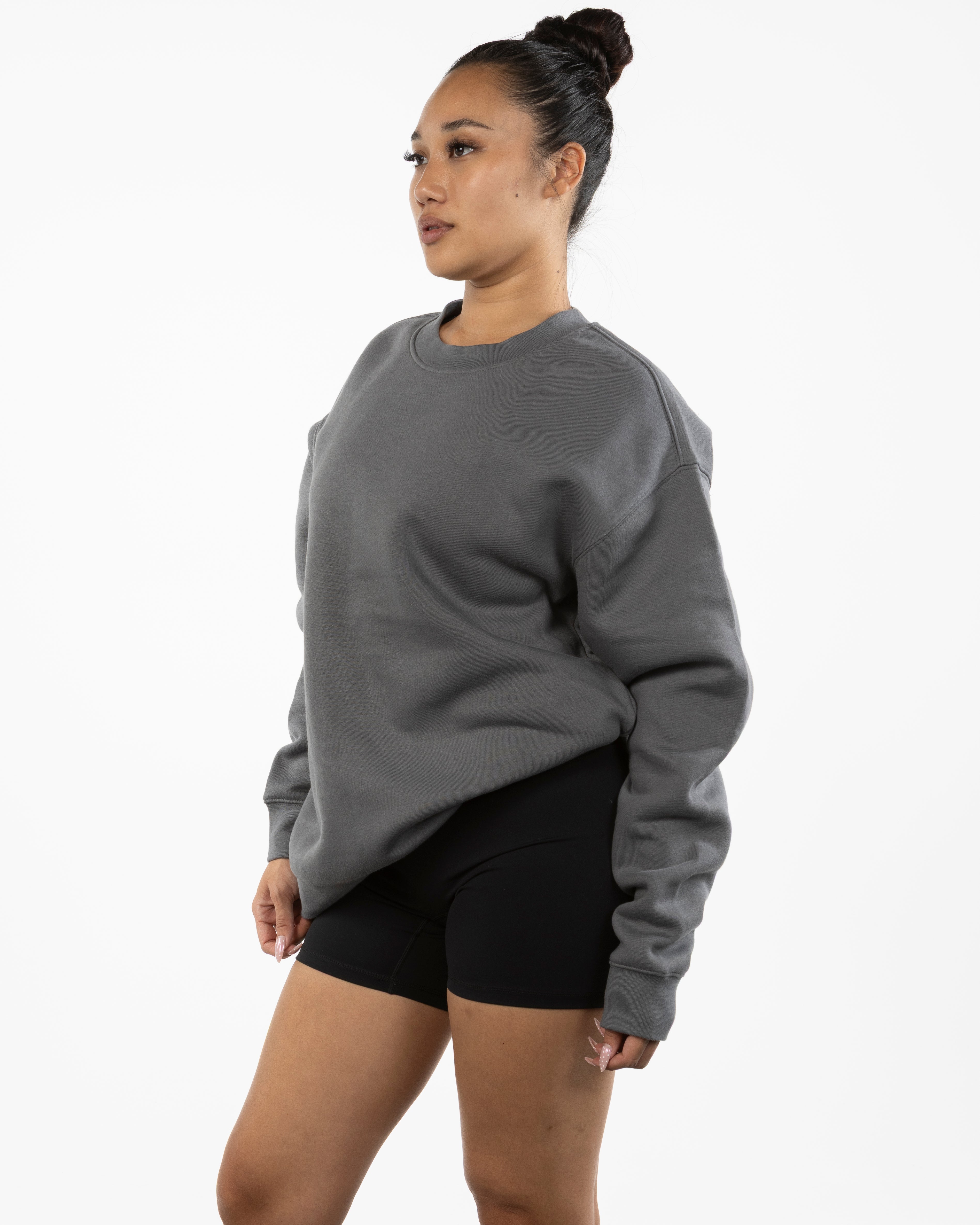 The Womens Crewneck - Shadow - Megabarre - Center Chest - Printed - White