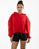 The Cropped Drawstring Hoodie - Red - HiLo - Left Chest - Printed - Tone on Tone