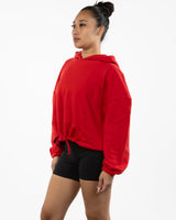 The Cropped Drawstring Hoodie - Red - HiLo - Left Chest - Printed - Tone on Tone