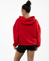 The Cropped Drawstring Hoodie - Red - HiLo - Left Chest - Printed - Tone on Tone