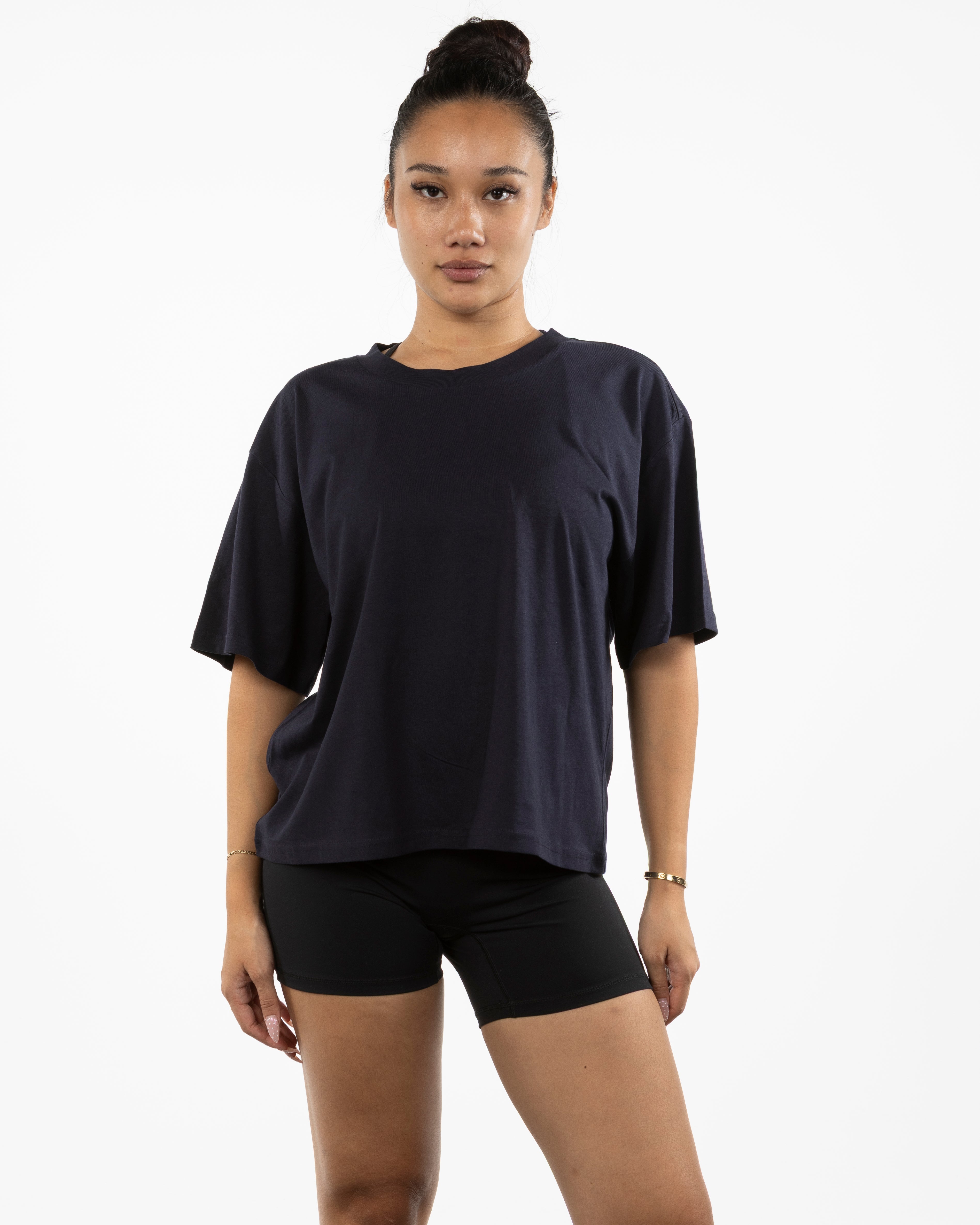 The Womens Oversized Tee - Ink - OCWC - Chest Stacked - Printed - White