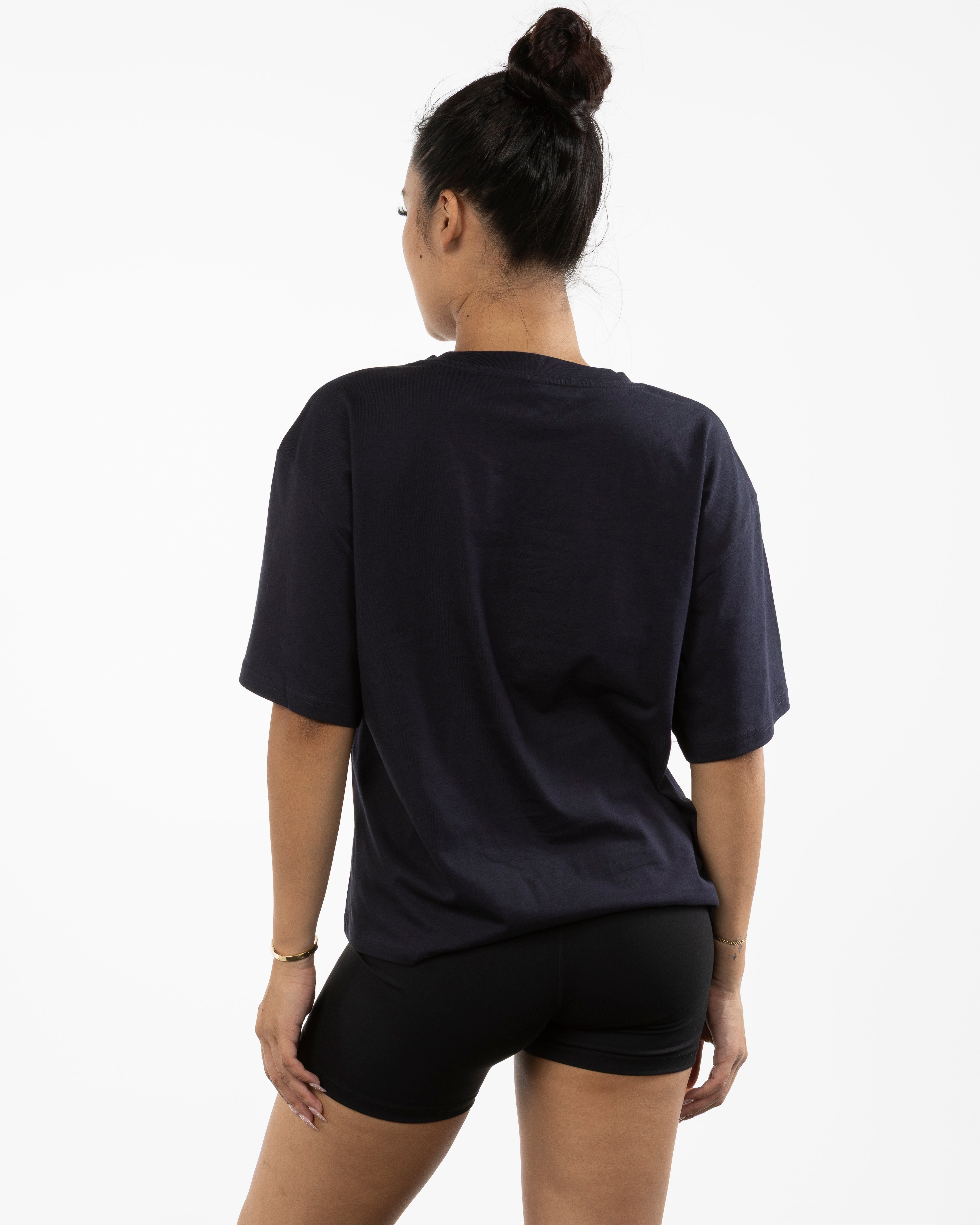 The Womens Oversized Tee - Ink - OCWC - Chest Stacked - Printed - White