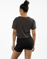 The Crop Tee - Washed Black - Powerhouse Fitness - Left Chest & Back Stacked - Printed - #7ccaff