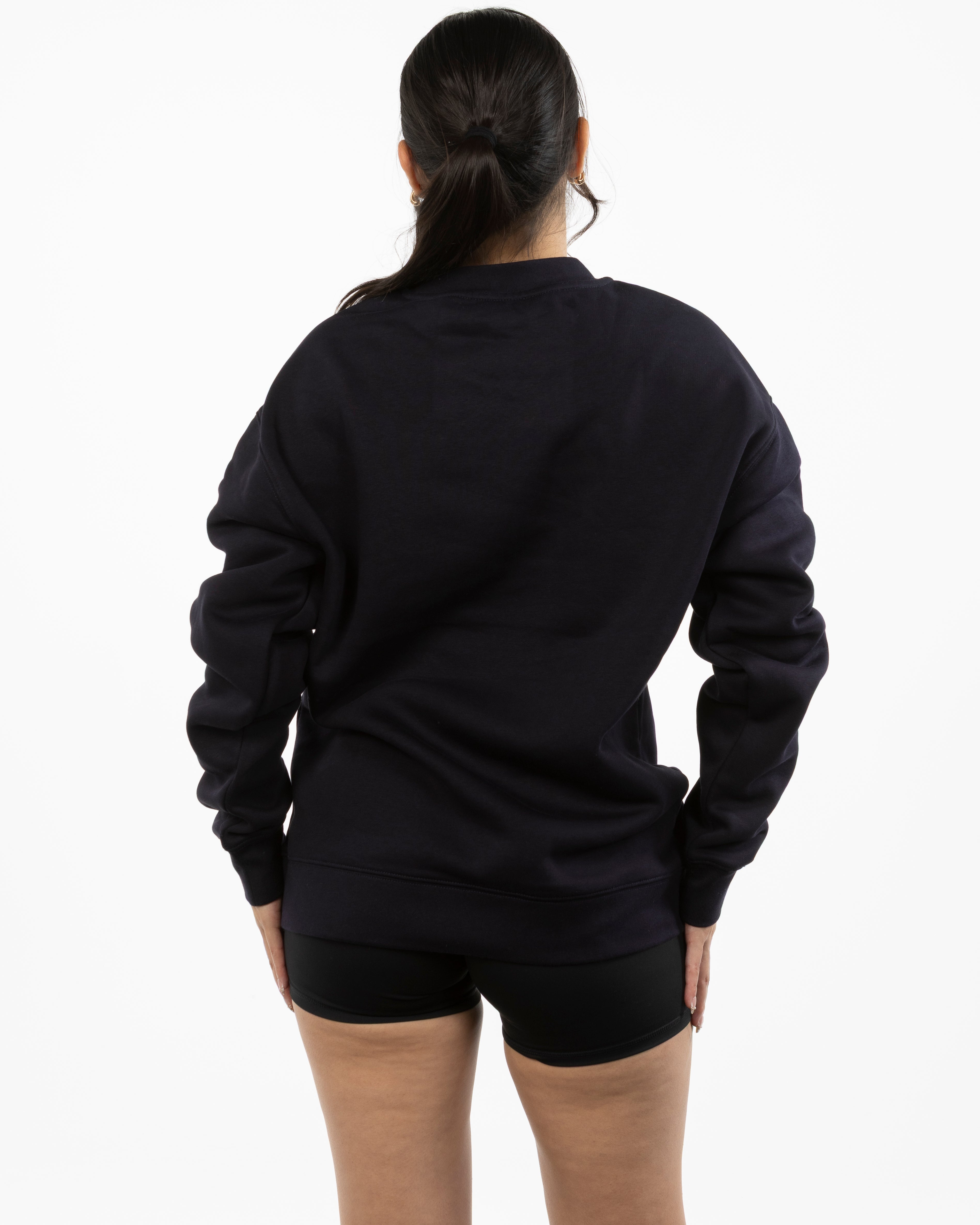 The Womens Crewneck - Ink Blue - Evolve Lagree - Left Chest Stacked - Embroidered - White