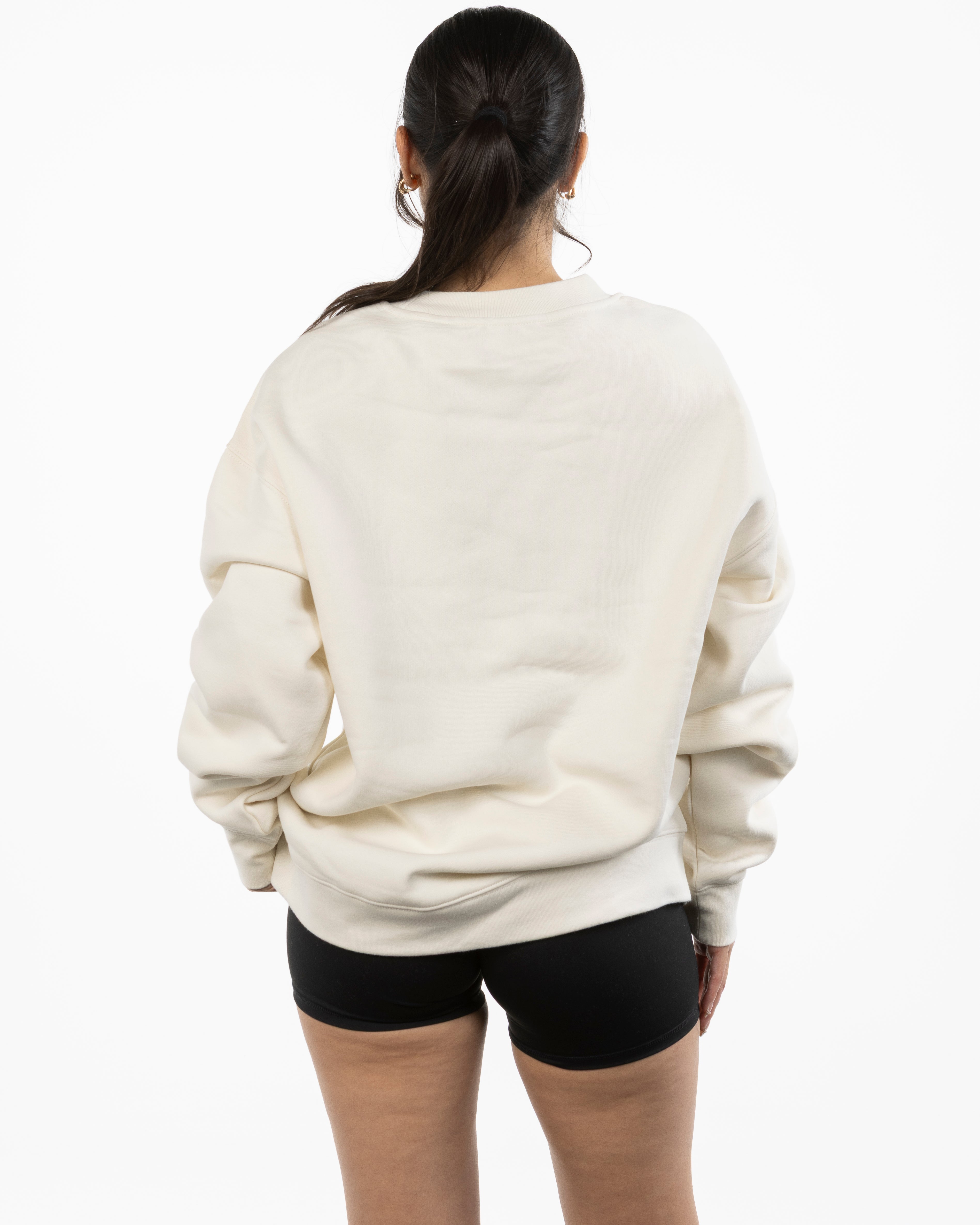 The Womens Crewneck - Off White - Pure Movement LARK - Left Chest - Embroidered - Brown