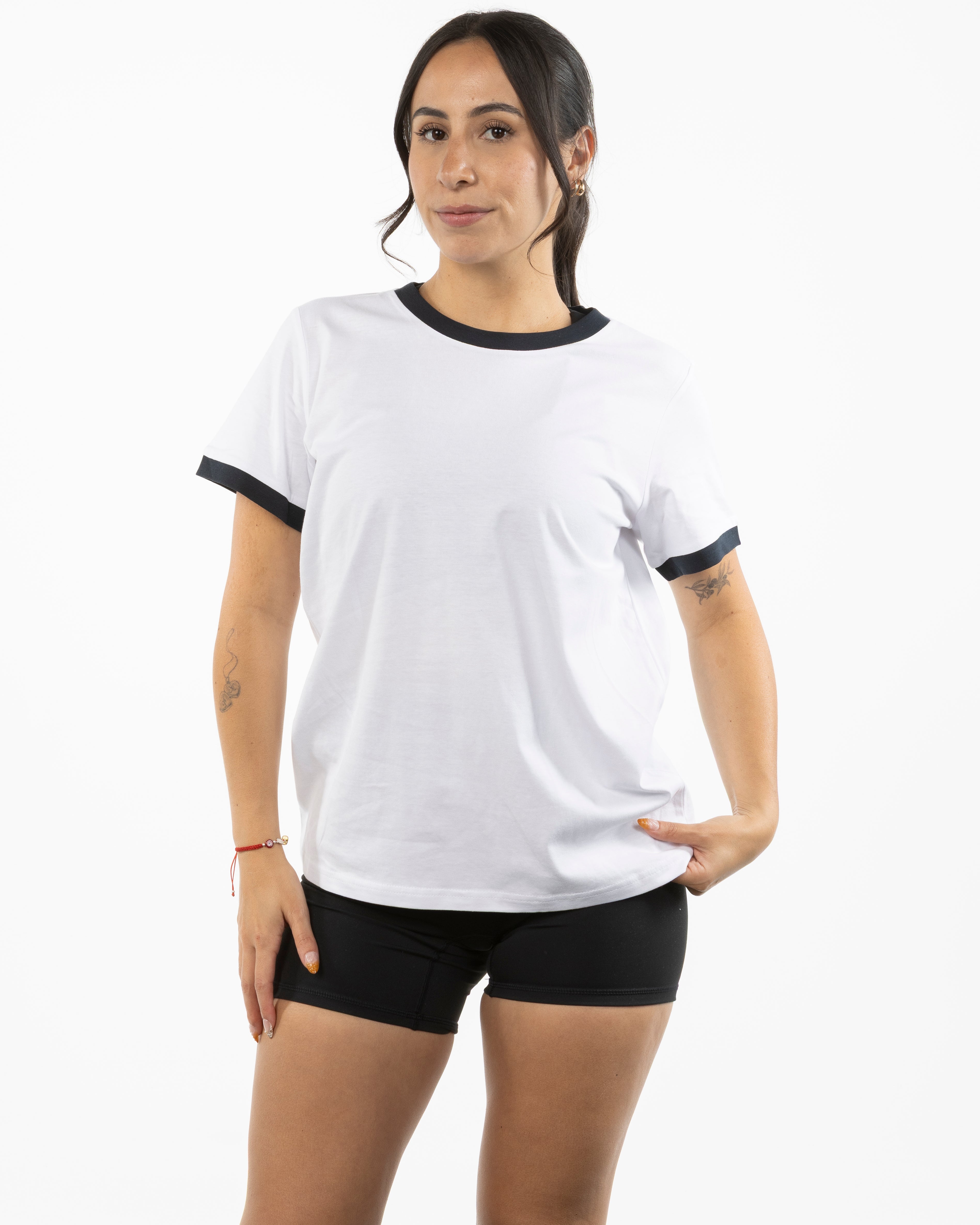 The Womens Ringer Tee - White / Navy - NSpiers - Front Neckline - Embroidered - Navy